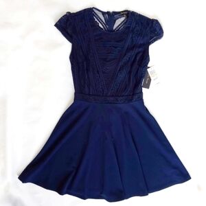 City studio skater dress fit and flare navy lace top NWT